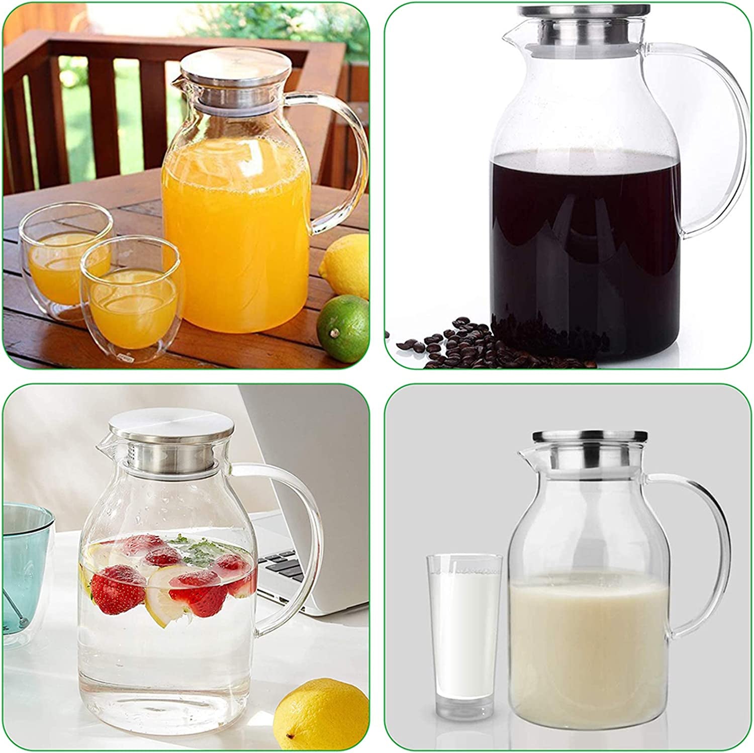 88OZ Glass Pitcher with Lid and Spout - High Heat Resistance Pitcher for Hot/Cold Water & Iced Tea (2.6L)