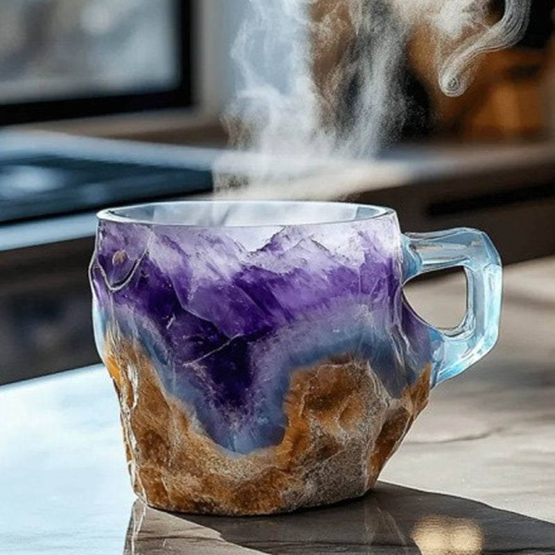 400Ml Resin Mineral Crystal Coffee Mugs with Handles Elegant Fake Mineral Crystal Cup for Workplace Home Decor Christmas Gift Kitchen Gadgets