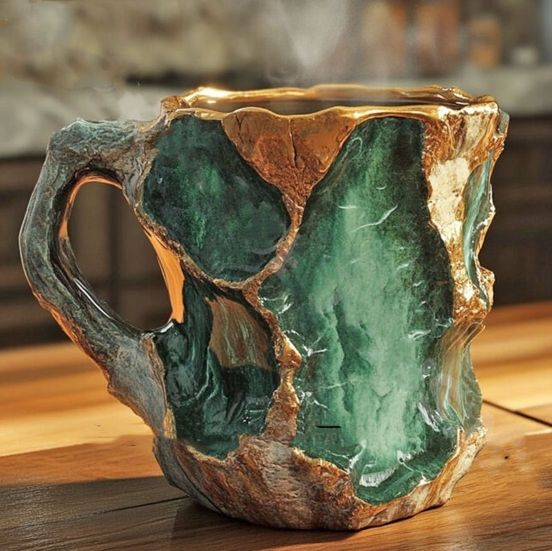 400Ml Resin Mineral Crystal Coffee Mugs with Handles Elegant Fake Mineral Crystal Cup for Workplace Home Decor Christmas Gift Kitchen Gadgets
