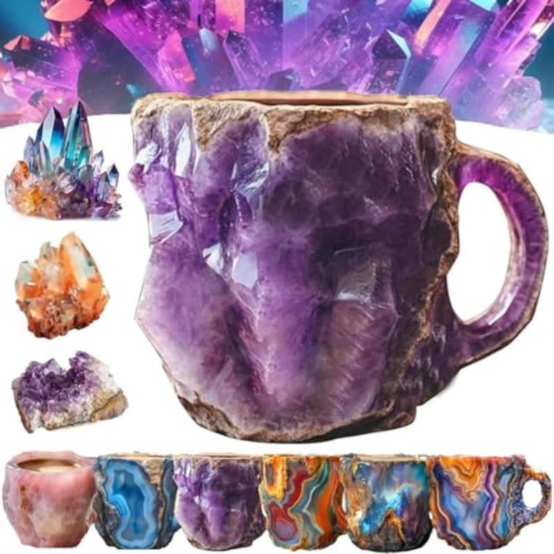 400Ml Resin Mineral Crystal Coffee Mugs with Handles Elegant Fake Mineral Crystal Cup for Workplace Home Decor Christmas Gift Kitchen Gadgets