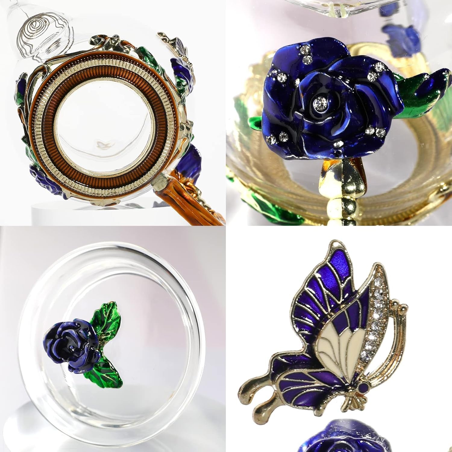 Fancy Teapot, Small Glass Teapot with 6 Shot Tea Cups, Butterfly Rose Tea Sets for Women,Elegant Gift for Women Mom Friends Christmas Birthday Anniversary(Blue)