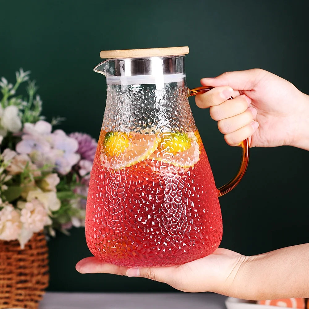 Glass Pitcher, 60Oz Clear Glass Pitcher with Bamboo Lid and Spout, 1.8L Glass Water Pitcher, Iced Tea Pitcher for Fridge, Pitchers Beverage Pitchers, Juice Lemonade Carafe