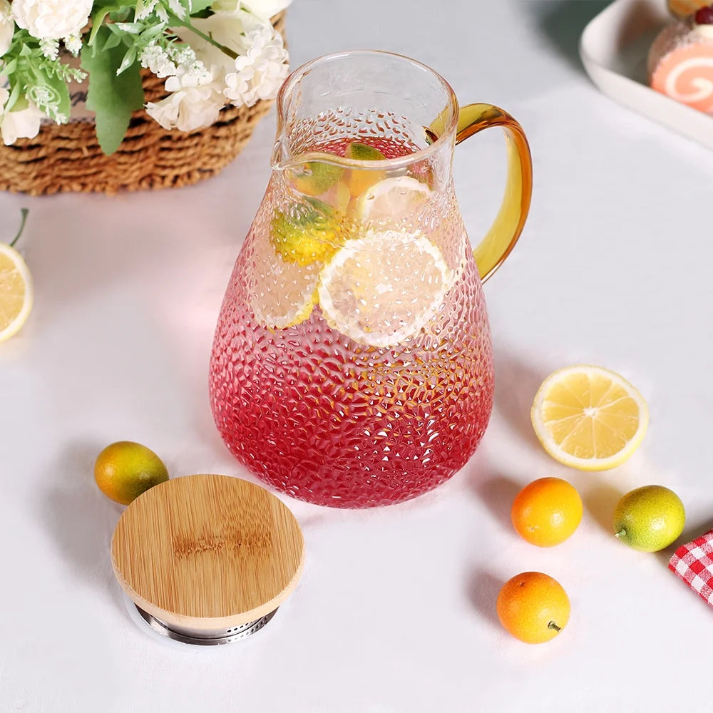 Glass Pitcher, 60Oz Clear Glass Pitcher with Bamboo Lid and Spout, 1.8L Glass Water Pitcher, Iced Tea Pitcher for Fridge, Pitchers Beverage Pitchers, Juice Lemonade Carafe