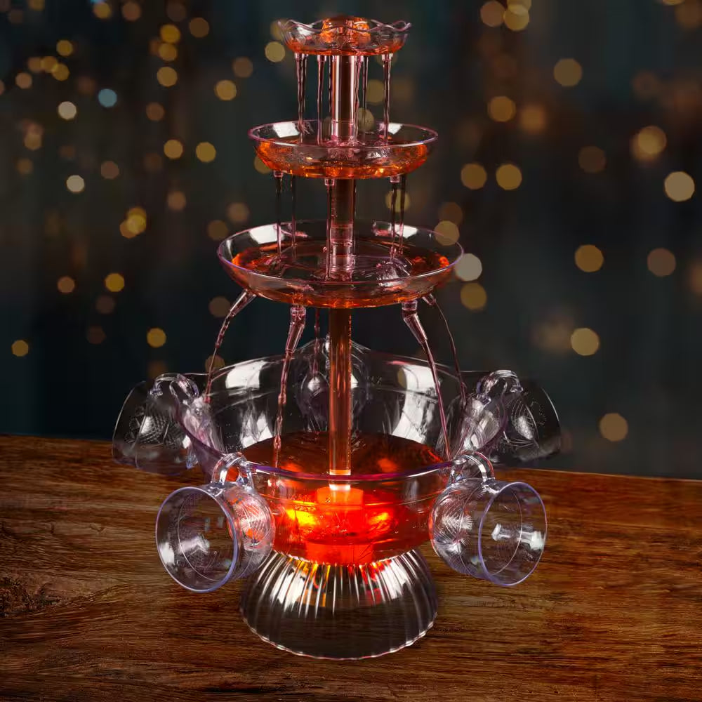 3-Tier 1.5 Gal Party Drink Dispenser - Fountain with LED Light Base and 5 Cups