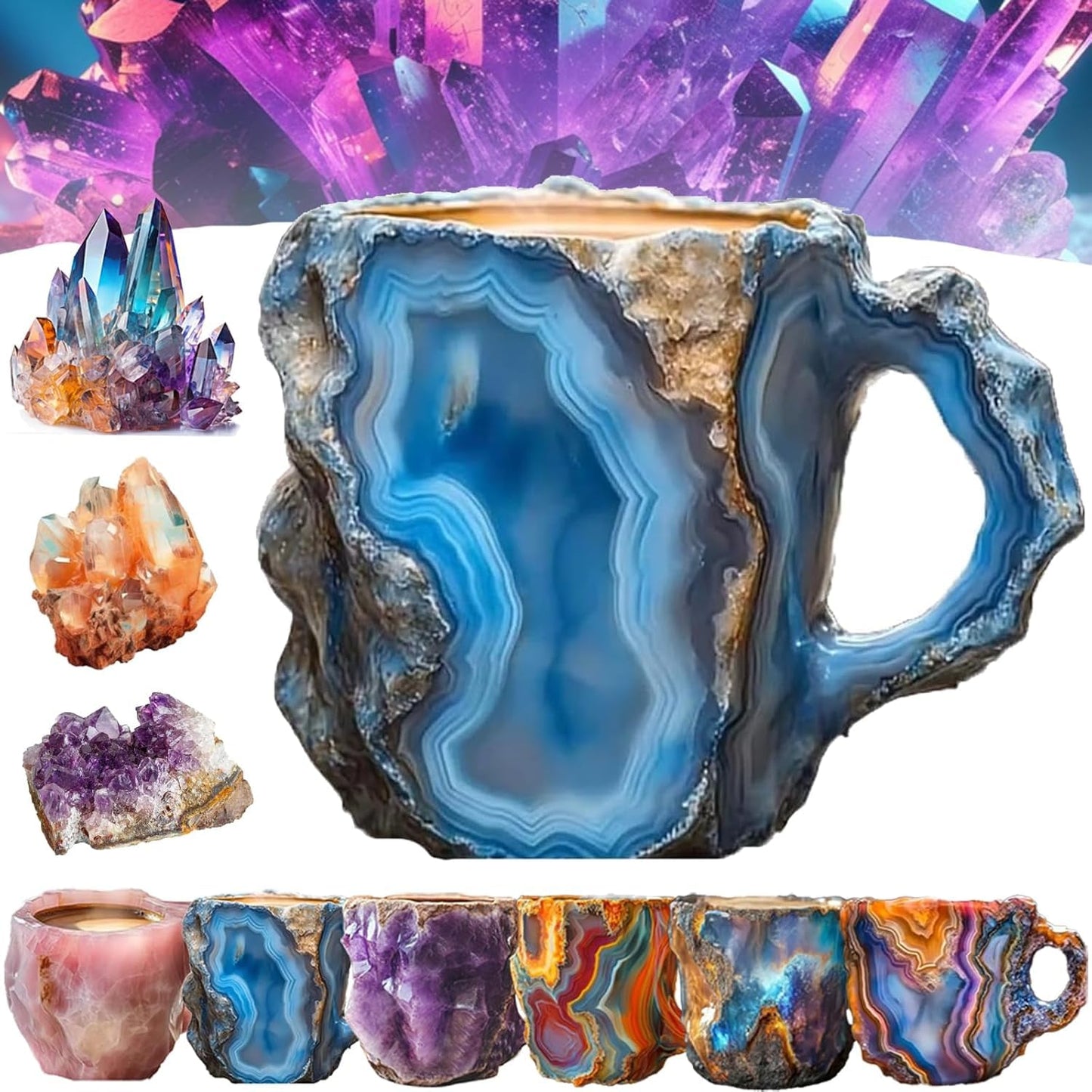 400Ml Resin Mineral Crystal Coffee Mugs with Handles Elegant Fake Mineral Crystal Cup for Workplace Home Decor Christmas Gift Kitchen Gadgets
