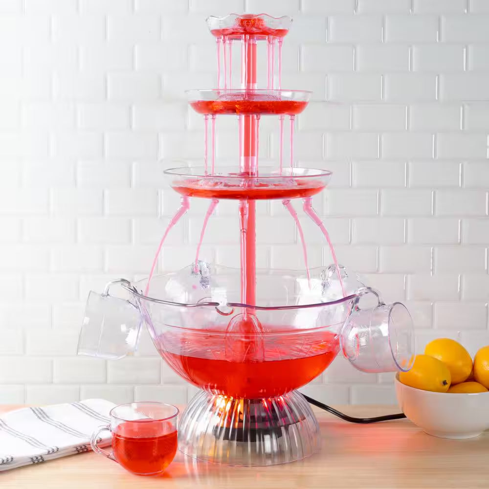 3-Tier 1.5 Gal Party Drink Dispenser - Fountain with LED Light Base and 5 Cups