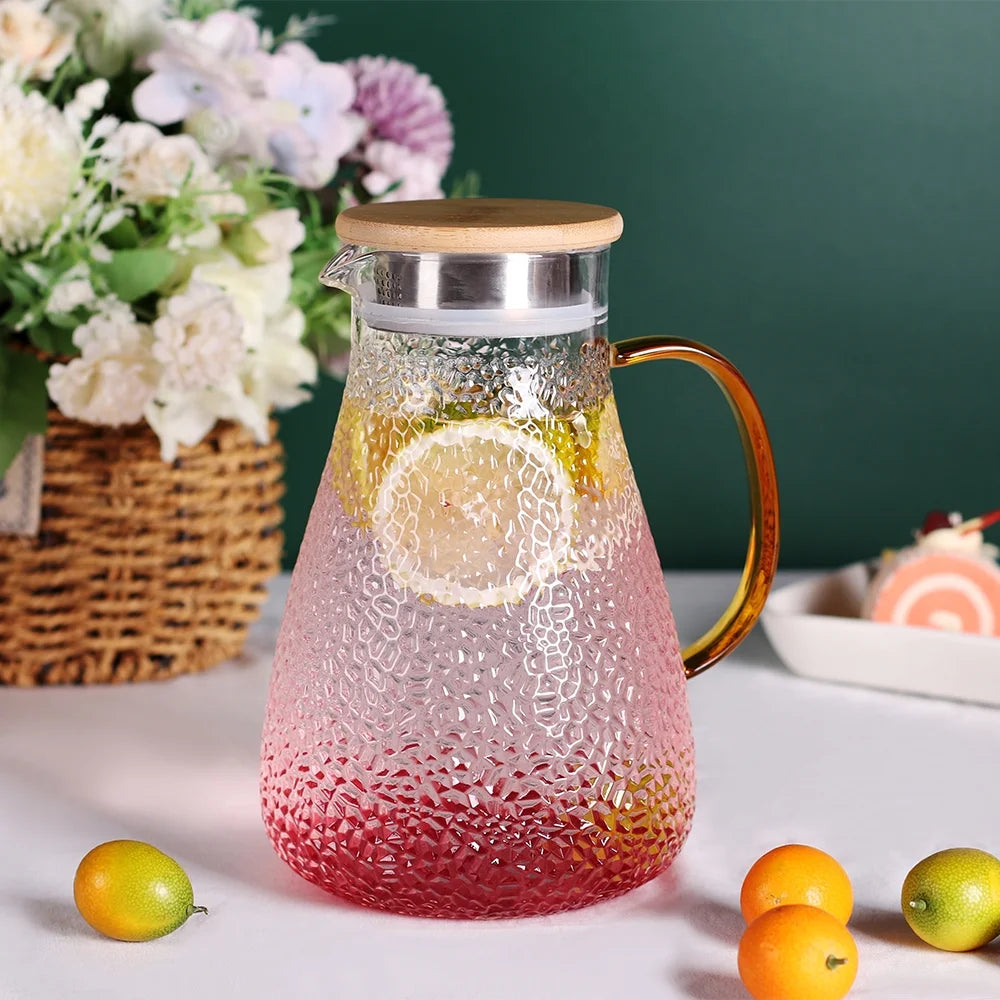Glass Pitcher, 60Oz Clear Glass Pitcher with Bamboo Lid and Spout, 1.8L Glass Water Pitcher, Iced Tea Pitcher for Fridge, Pitchers Beverage Pitchers, Juice Lemonade Carafe