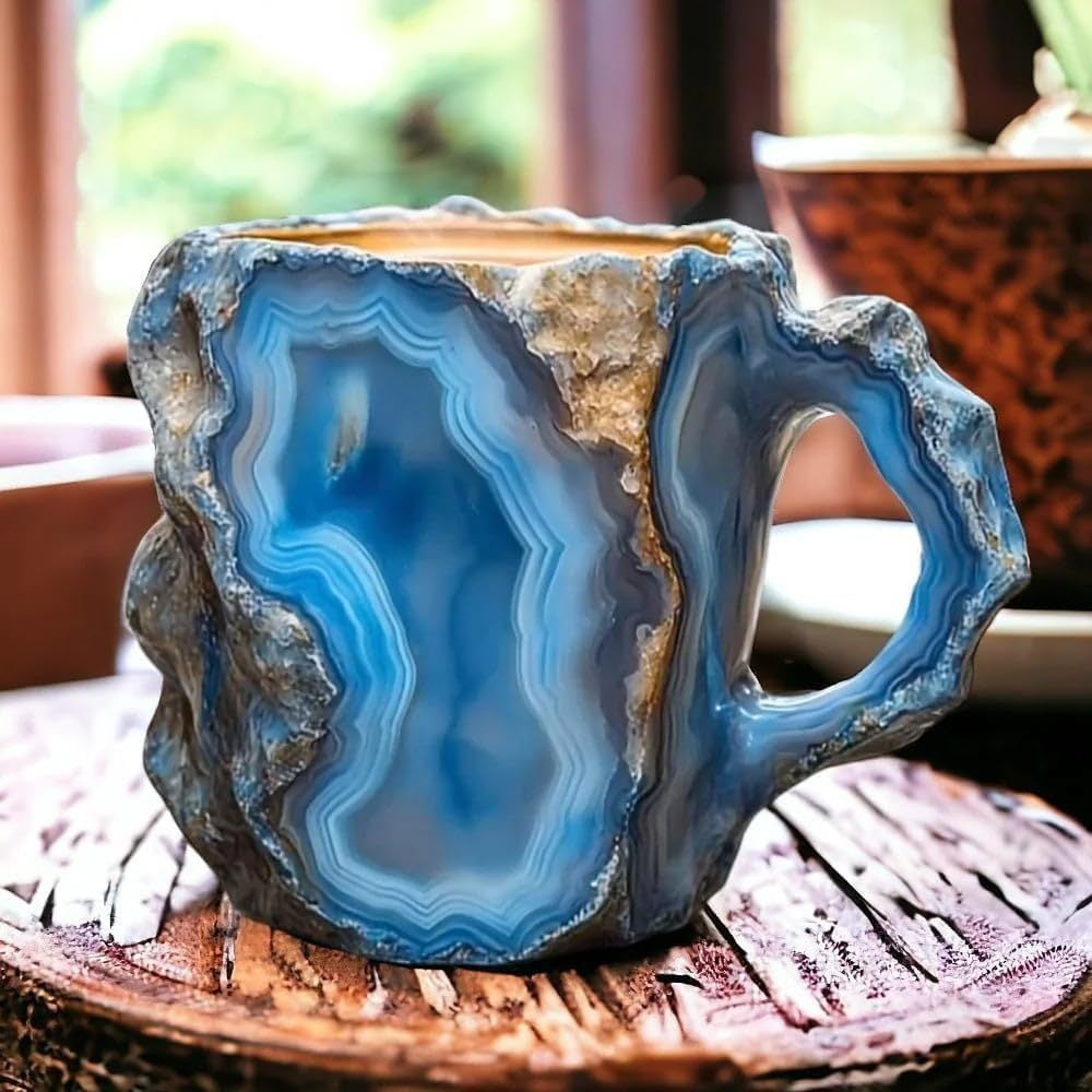 400Ml Resin Mineral Crystal Coffee Mugs with Handles Elegant Fake Mineral Crystal Cup for Workplace Home Decor Christmas Gift Kitchen Gadgets