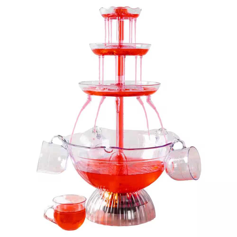 3-Tier 1.5 Gal Party Drink Dispenser - Fountain with LED Light Base and 5 Cups