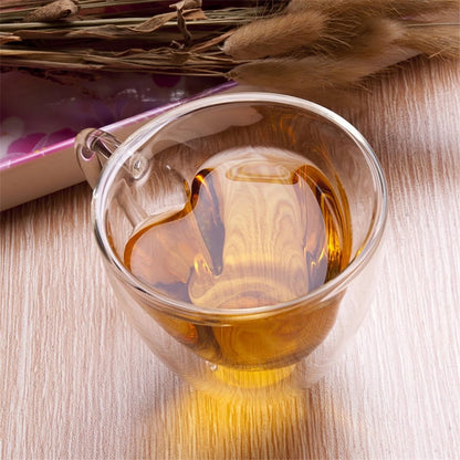 Heart Shaped Double Walled Insulated Glass Coffee Mugs or Tea Cups, Double Wall Glass- Clear, Unique & Insulated with Handle