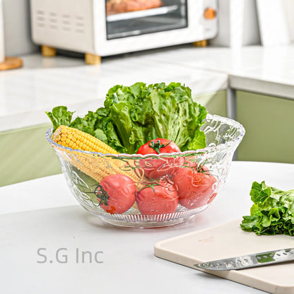 Punch Bowl with Ladle - 2 Gallon Large Clear Plastic Punch Bowl with Ladle - Embroidered Design 8 Quart Serving Bowl with 5 OZ Plastic Serving Ladle