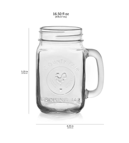 County Fair Glass Drinking Jars, 16.5 Ounce, Set of 12