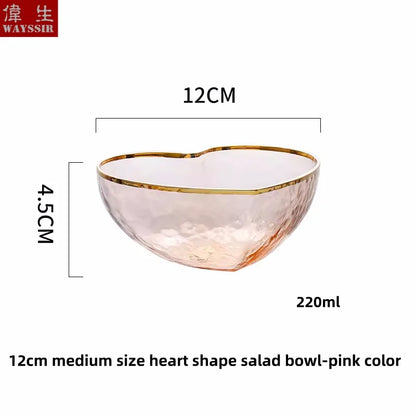 Heart Shaped Crystal Glass Bowl, Gold Rim Bowl, Household Dinnerware, Breakfast Fruit, Oatmeal, Salad, Rice, Noddle Bowl