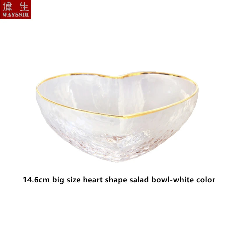 Heart Shaped Crystal Glass Bowl, Gold Rim Bowl, Household Dinnerware, Breakfast Fruit, Oatmeal, Salad, Rice, Noddle Bowl