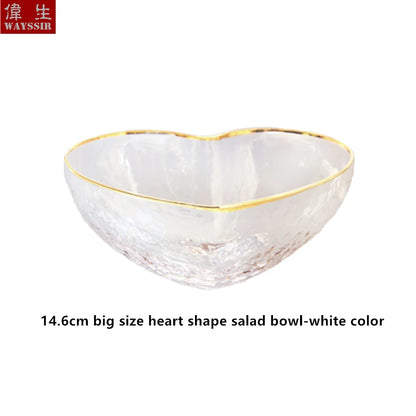 Heart Shaped Crystal Glass Bowl, Gold Rim Bowl, Household Dinnerware, Breakfast Fruit, Oatmeal, Salad, Rice, Noddle Bowl