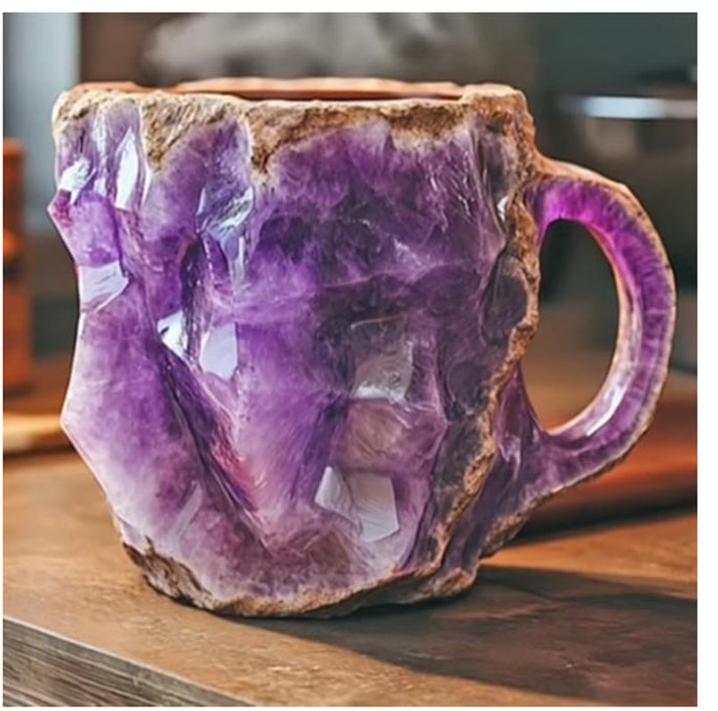 400Ml Resin Mineral Crystal Coffee Mugs with Handles Elegant Fake Mineral Crystal Cup for Workplace Home Decor Christmas Gift Kitchen Gadgets