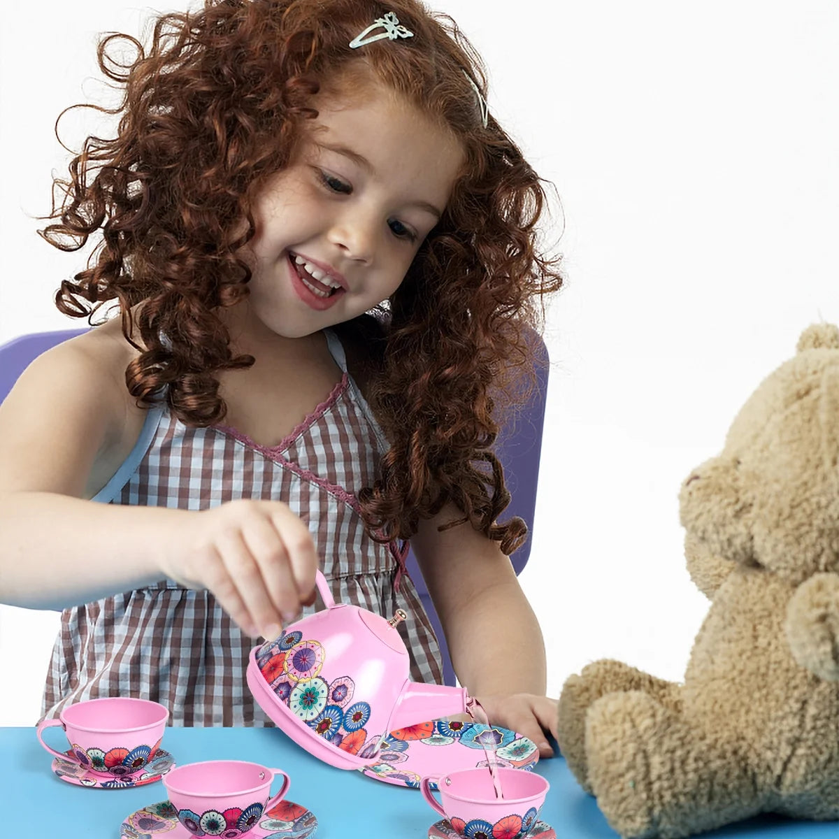 Tea Party Set for Little Girls, Kids Tea Set Pretend Toy Tin Tea Set for 3 4 5 Years Old Girls Kids