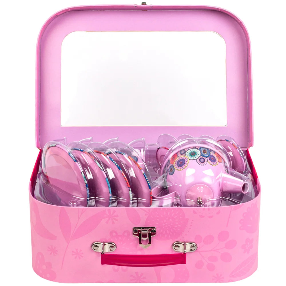 Tea Party Set for Little Girls, Kids Tea Set Pretend Toy Tin Tea Set for 3 4 5 Years Old Girls Kids