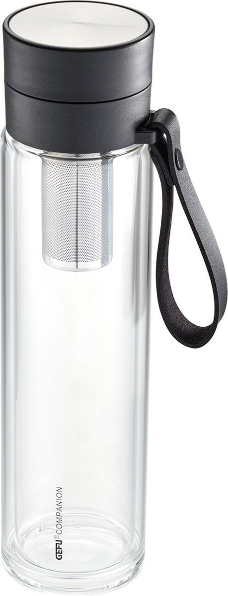 Gefu double-walled glass bottle with sleeve and tea filter, 450 ml - | companion