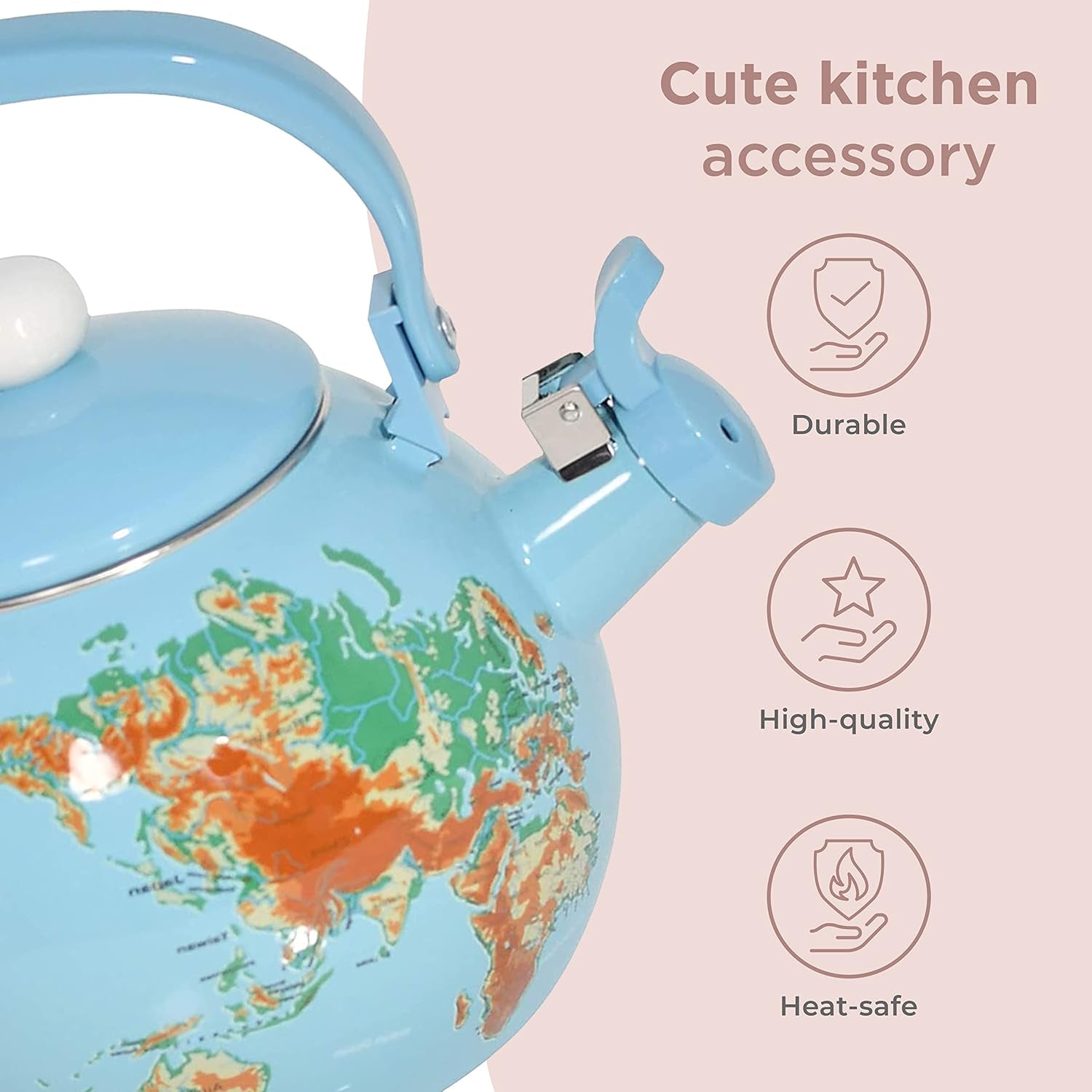 Globe Map Whistling Tea Kettle, Cute Fruit Teapot, Kitchen Accessories/Decor