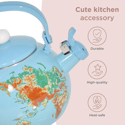Globe Map Whistling Tea Kettle, Cute Fruit Teapot, Kitchen Accessories/Decor
