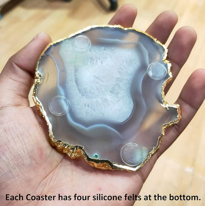Natural Agate Coasters Bar Beer Coffee Tea Coaster - Set of 4 Coasters - Perfect Table Accessories Tableware (Natural Grey)