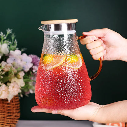 Glass Pitcher, 60Oz Clear Glass Pitcher with Bamboo Lid and Spout, 1.8L Glass Water Pitcher, Iced Tea Pitcher for Fridge, Pitchers Beverage Pitchers, Juice Lemonade Carafe