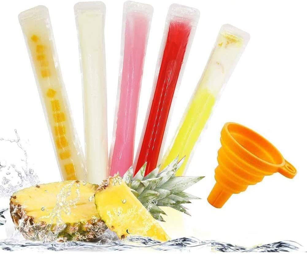 160 Disposable Ice Popsicle Mold Bags| BPA Free Freezer Tubes with Zip Seals | for Healthy Snacks, Yogurt Sticks, Juice &amp; Fruit Smoothies, Ice Candy Pops| Comes with a Funnel (11&quot;X2&quot;)