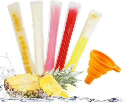 160 Disposable Ice Popsicle Mold Bags| BPA Free Freezer Tubes with Zip Seals | for Healthy Snacks, Yogurt Sticks, Juice &amp; Fruit Smoothies, Ice Candy Pops| Comes with a Funnel (11&quot;X2&quot;)