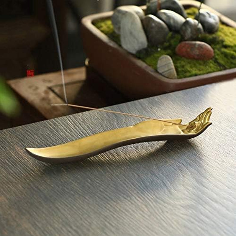 Incense Stick Holder Ceramic Burner Lotus Hand and Leaf Creative Design (Lotus Hand)