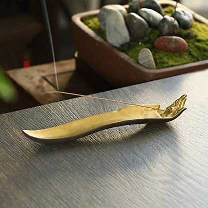 Incense Stick Holder Ceramic Burner Lotus Hand and Leaf Creative Design (Lotus Hand)