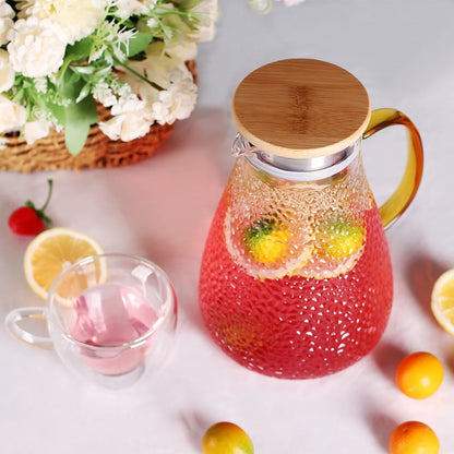 Glass Pitcher, 60Oz Clear Glass Pitcher with Bamboo Lid and Spout, 1.8L Glass Water Pitcher, Iced Tea Pitcher for Fridge, Pitchers Beverage Pitchers, Juice Lemonade Carafe