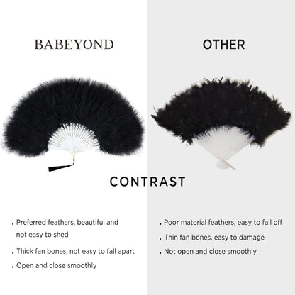 Peacock Marabou Feather Fan - Roaring 20S Vintage Style Flapper Accessories for Costume Halloween Tea Party