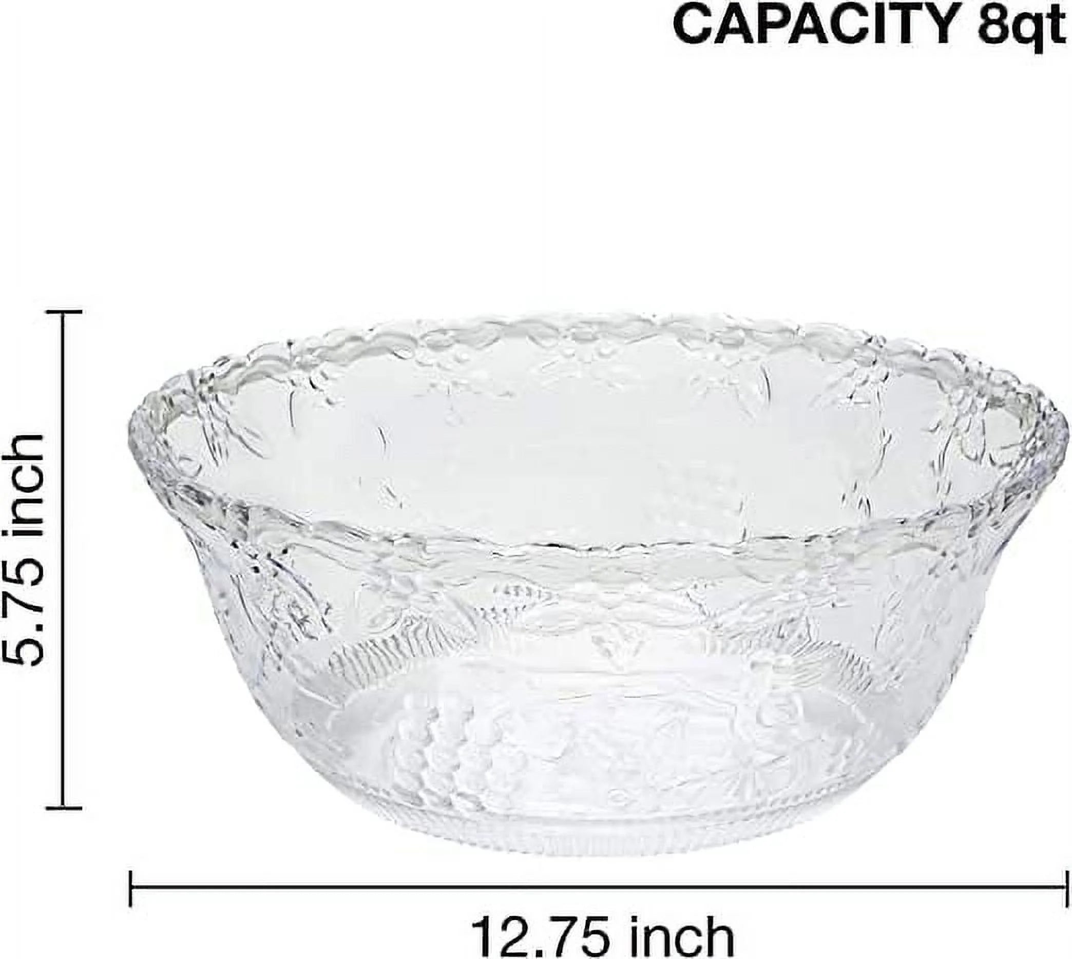 Punch Bowl with Ladle - 2 Gallon Large Clear Plastic Punch Bowl with Ladle - Embroidered Design 8 Quart Serving Bowl with 5 OZ Plastic Serving Ladle