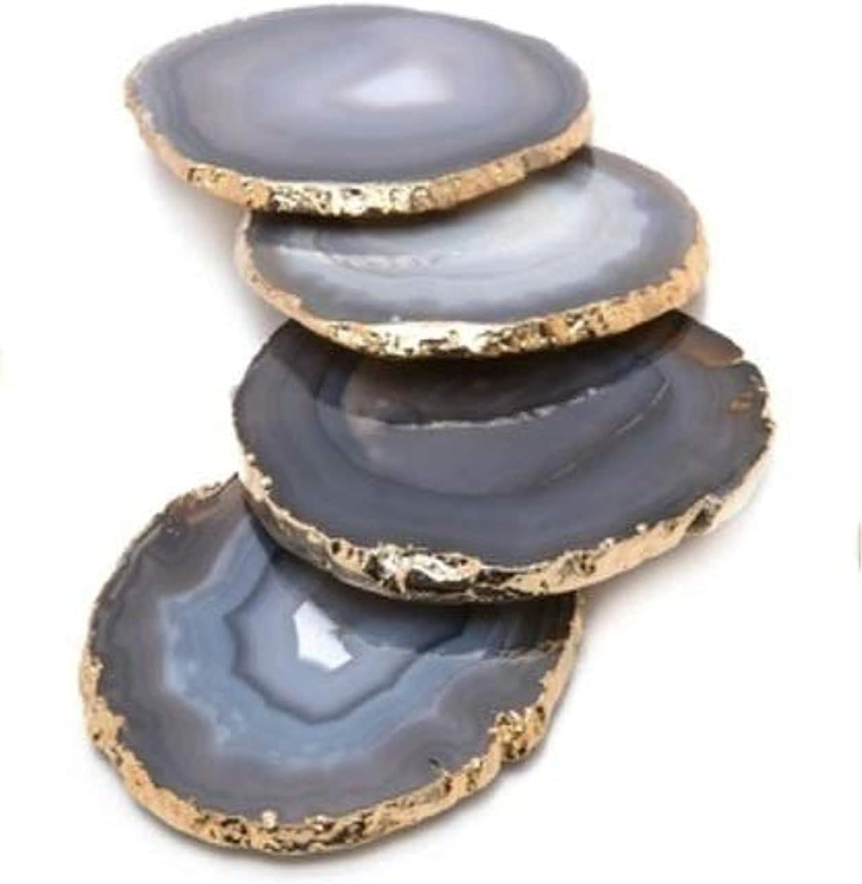 Natural Agate Coasters Bar Beer Coffee Tea Coaster - Set of 4 Coasters - Perfect Table Accessories Tableware (Natural Grey)