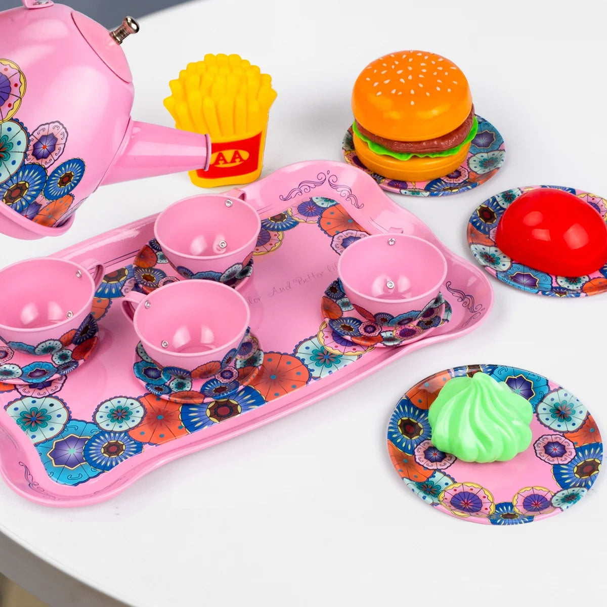 Tea Party Set for Little Girls, Kids Tea Set Pretend Toy Tin Tea Set for 3 4 5 Years Old Girls Kids
