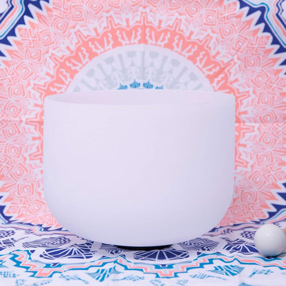 432Hz Perfect Pitch E Solar Plexus Chakra Frosted Quartz Crystal Singing Bowl 8 Inch Mallet &amp; O-Ring Included
