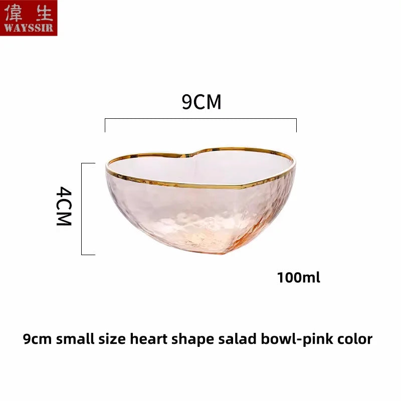 Heart Shaped Crystal Glass Bowl, Gold Rim Bowl, Household Dinnerware, Breakfast Fruit, Oatmeal, Salad, Rice, Noddle Bowl