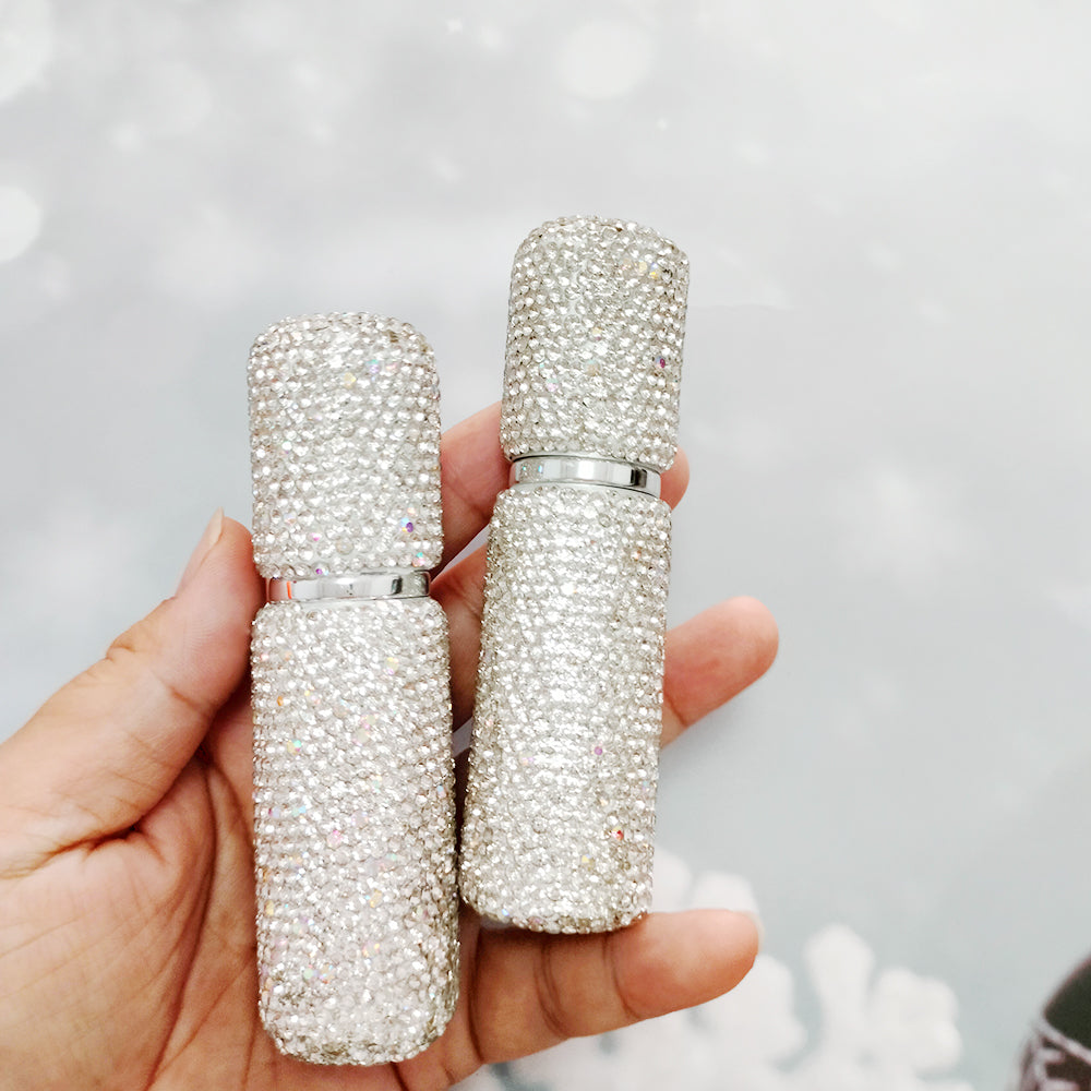 2Pcs 10Ml Shiny Perfume Travel Bottle High End Perfume Sub-Bottling Glass Bottle Filling Travel Portable Mini Perfume Spray Bottle with Drill Perfume Empty Bottle
