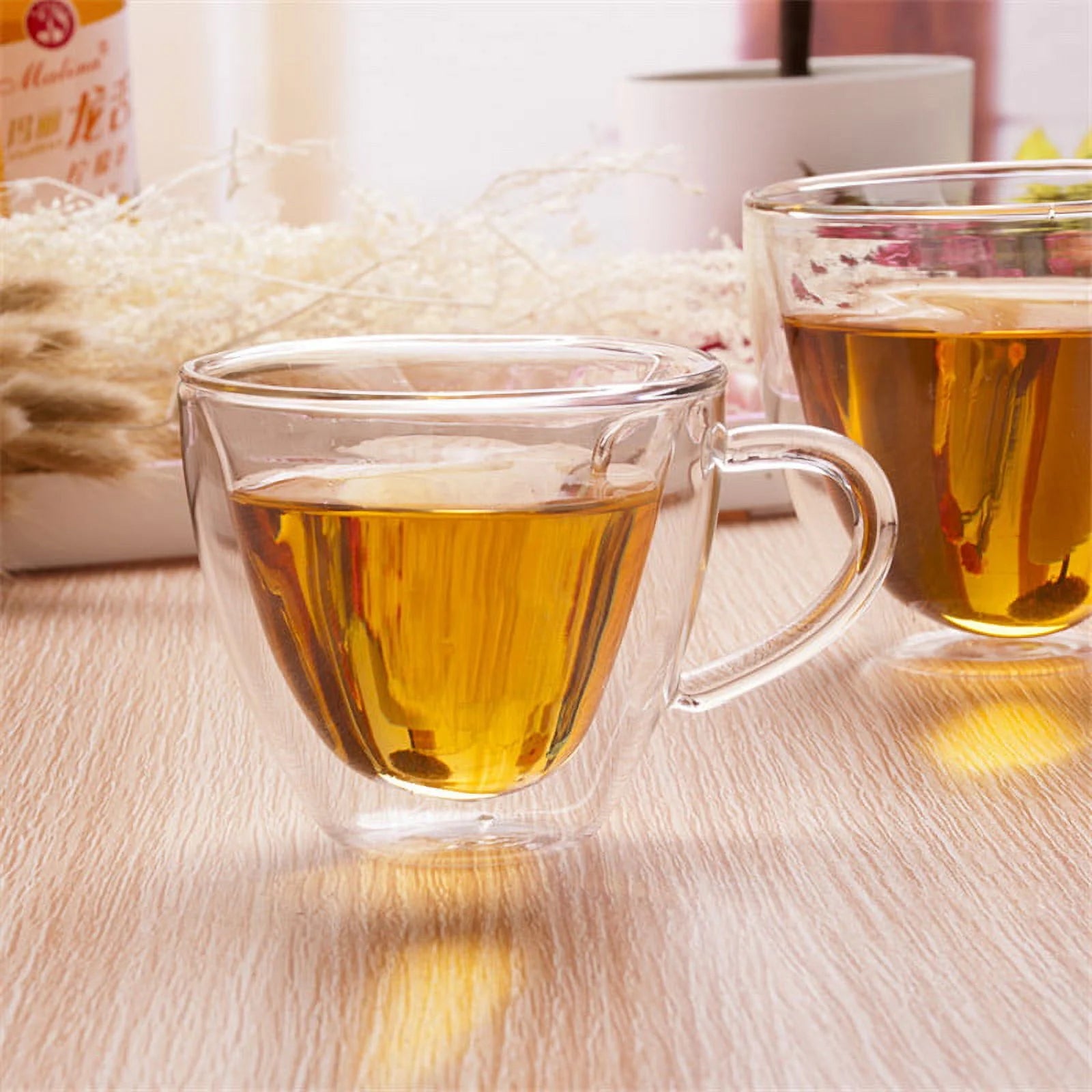 Heart Shaped Double Walled Insulated Glass Coffee Mugs or Tea Cups, Double Wall Glass- Clear, Unique & Insulated with Handle
