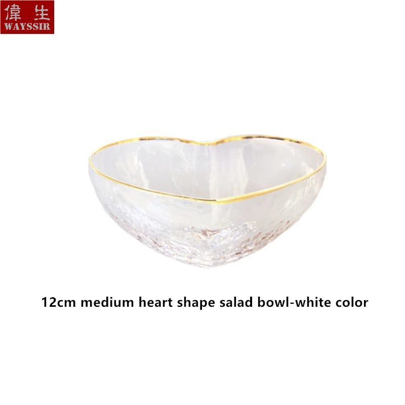 Heart Shaped Crystal Glass Bowl, Gold Rim Bowl, Household Dinnerware, Breakfast Fruit, Oatmeal, Salad, Rice, Noddle Bowl