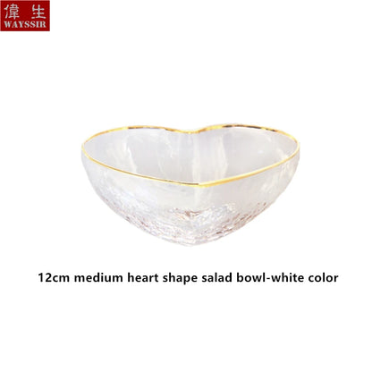 Heart Shaped Crystal Glass Bowl, Gold Rim Bowl, Household Dinnerware, Breakfast Fruit, Oatmeal, Salad, Rice, Noddle Bowl