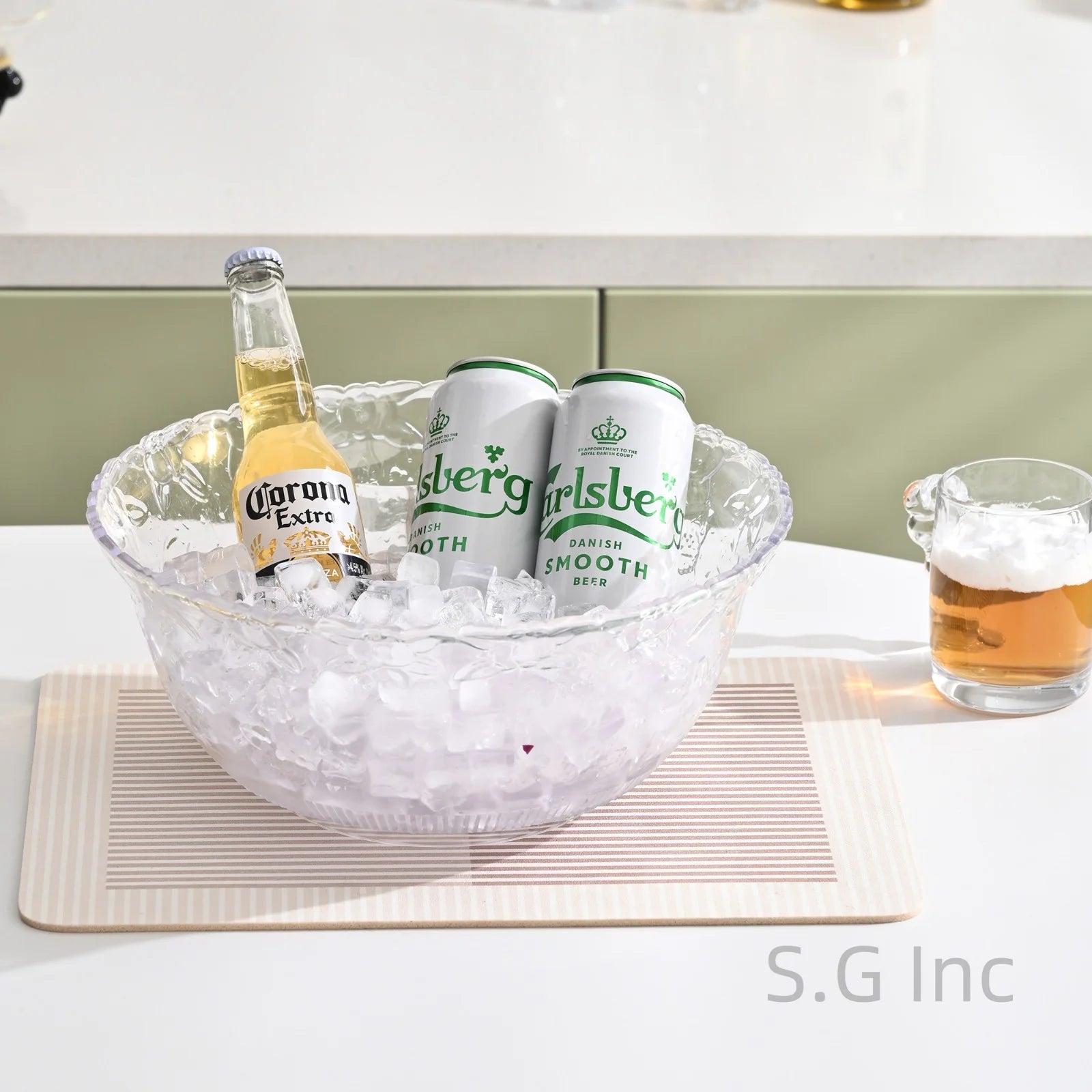 Punch Bowl with Ladle - 2 Gallon Large Clear Plastic Punch Bowl with Ladle - Embroidered Design 8 Quart Serving Bowl with 5 OZ Plastic Serving Ladle