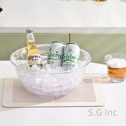 Punch Bowl with Ladle - 2 Gallon Large Clear Plastic Punch Bowl with Ladle - Embroidered Design 8 Quart Serving Bowl with 5 OZ Plastic Serving Ladle