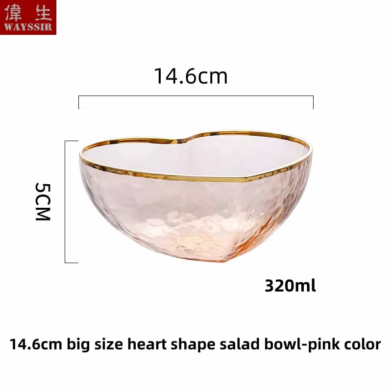 Heart Shaped Crystal Glass Bowl, Gold Rim Bowl, Household Dinnerware, Breakfast Fruit, Oatmeal, Salad, Rice, Noddle Bowl