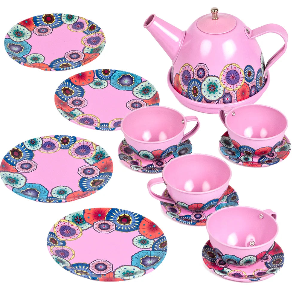 Tea Party Set for Little Girls, Kids Tea Set Pretend Toy Tin Tea Set for 3 4 5 Years Old Girls Kids