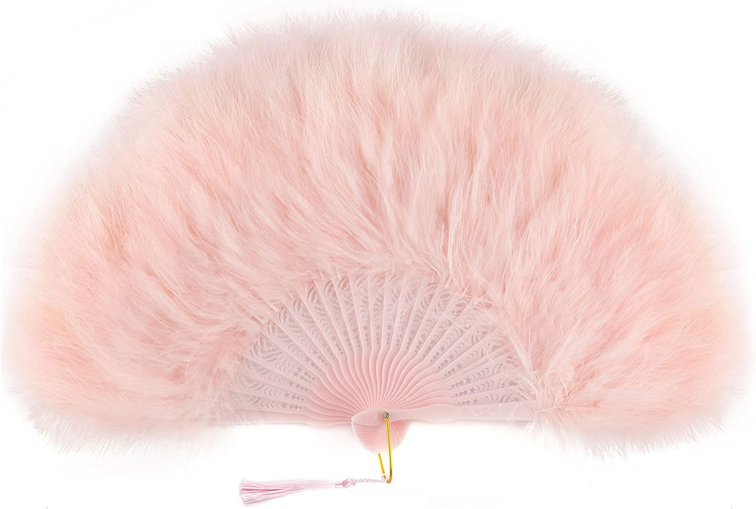 Marabou Feather Fan 20S Vintage Folding Fan Flapper Hand Fan for Costume Dancing Show Tea Party Wedding Decoration (Pink-Pink Rib)