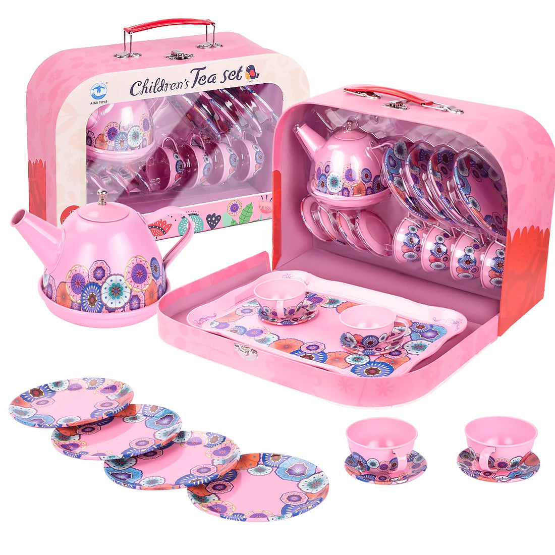 Tea Party Set for Little Girls, Kids Tea Set Pretend Toy Tin Tea Set for 3 4 5 Years Old Girls Kids