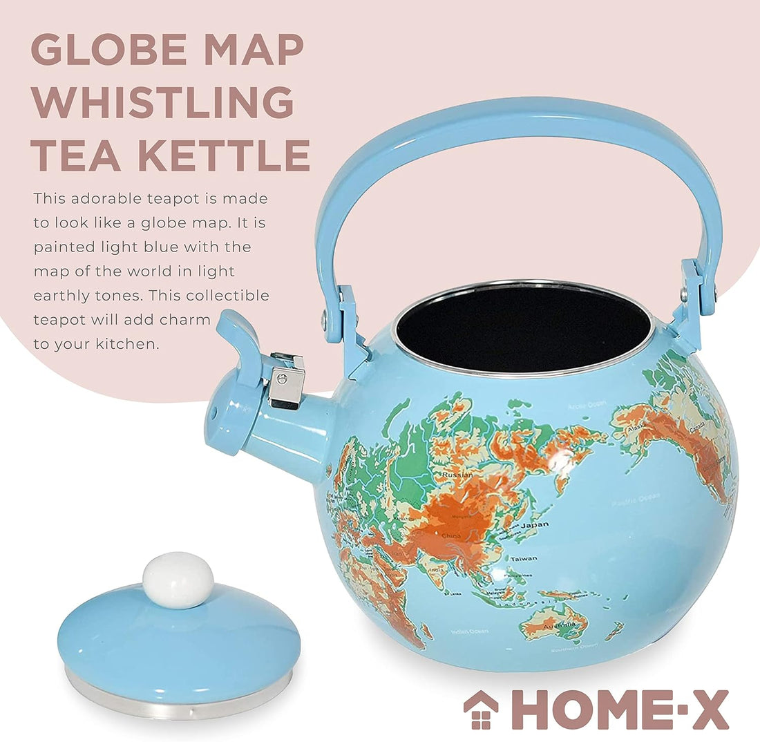 Globe Map Whistling Tea Kettle, Cute Fruit Teapot, Kitchen Accessories/Decor