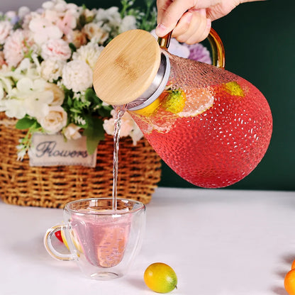 Glass Pitcher, 60Oz Clear Glass Pitcher with Bamboo Lid and Spout, 1.8L Glass Water Pitcher, Iced Tea Pitcher for Fridge, Pitchers Beverage Pitchers, Juice Lemonade Carafe